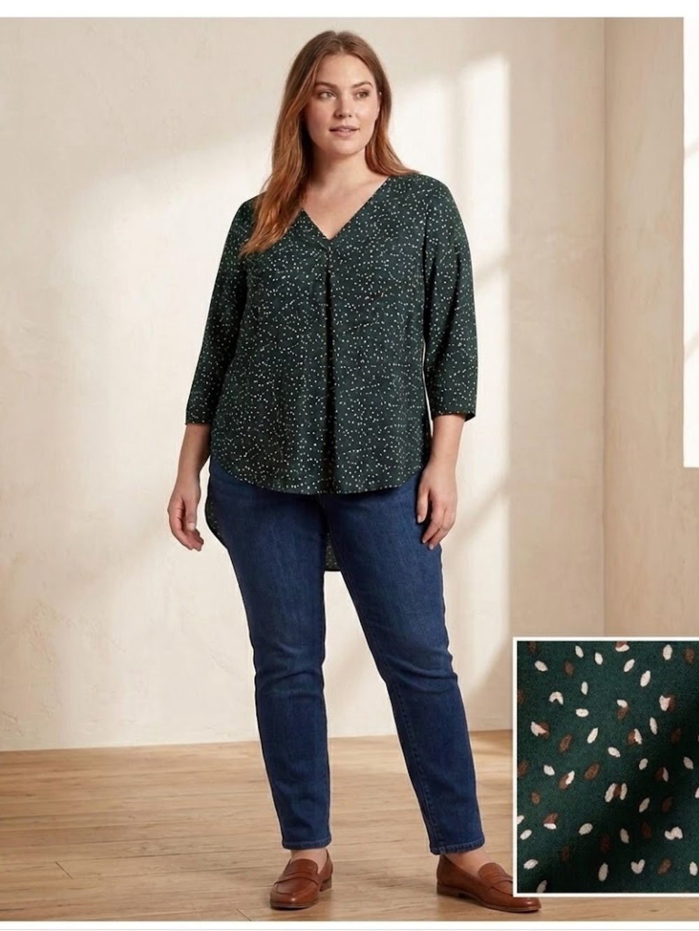 Beacon Dark Green Blouse with White and Brown Speckles
